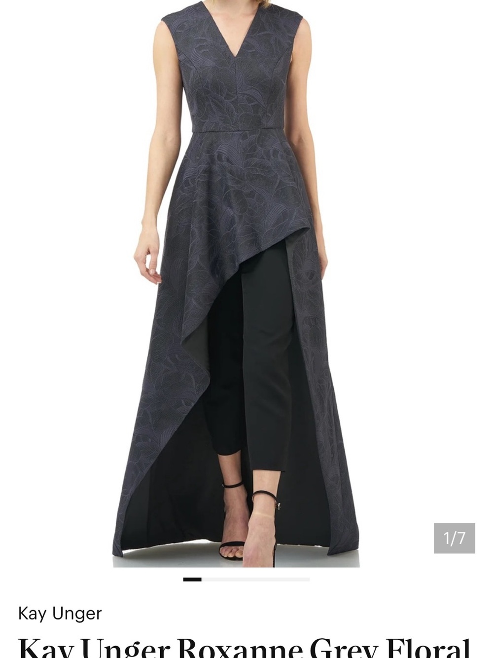 Kay Unger Charcoal Floral High-Low Gown
